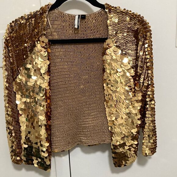 Topshop NWOT Open Jacket Made of Gold Sequin Disks. Size 2. - Picture 1 of 6